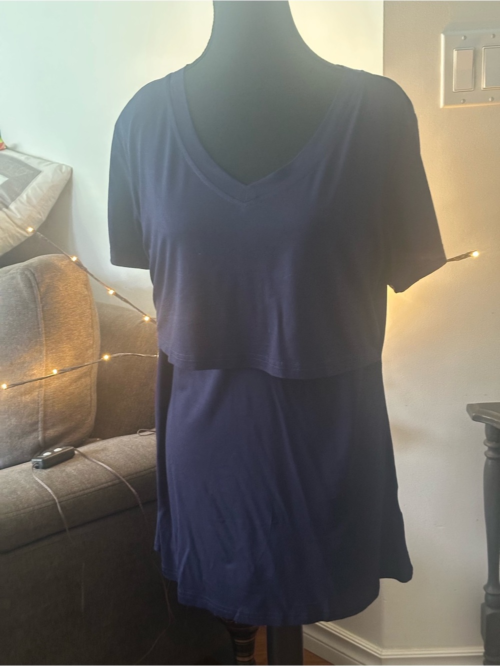 Nursing V-Neck Layered Navy Women's Top